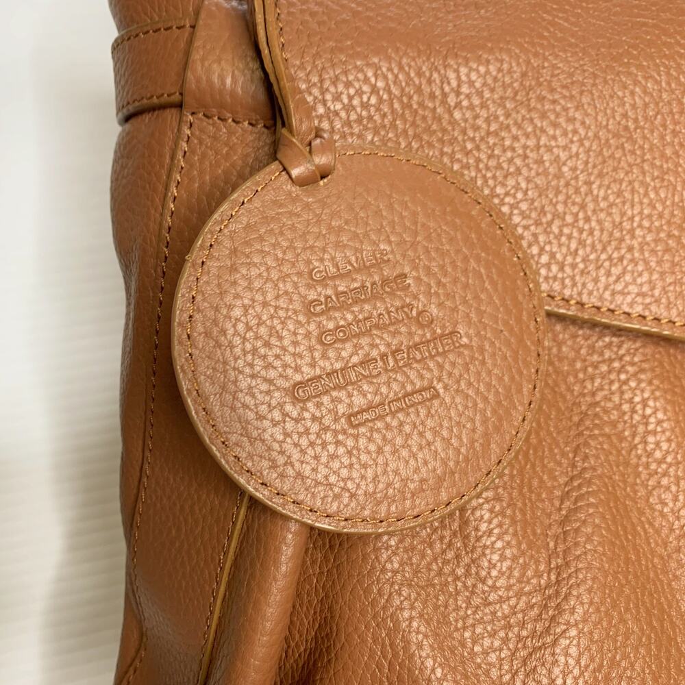 Clever Carriage Company Large Leather Tote Brown Shoulder Bag Gold Hardware - Picture 2 of 10